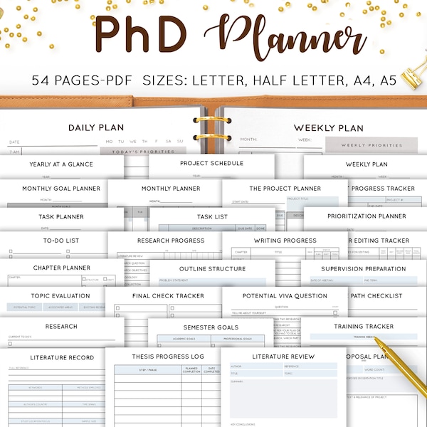 free dissertation planner PhD Planner, Graduate School Planner, Thesis Planner, Dissertation Study, Study Guide Template, Doctoral Student, Printable Inserts Refill