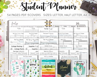 Student Planner Printable, Academic Planner, Study Template, Homeschool Planner, Undated Organizer, High School, College, Inserts PDF Refill