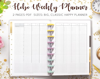 Hobonichi Week Planner, Undated, Weekly Planner Template, Grid Planner, Hobo Techo, Mambi Disc HP Happy Planner Printable Inserts Refill PDF