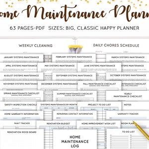 Home Maintenance Checklist, Home Management Binder, Home Renovation Planner Printable, Improvement, Mambi Happy Planner HP Insert PDF Refill