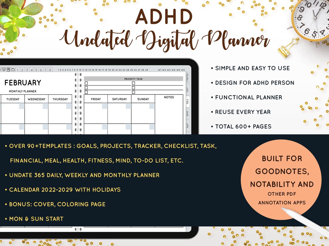 Digital Planner, Goodnotes Planner, ADHD Digital Planner Goodnotes