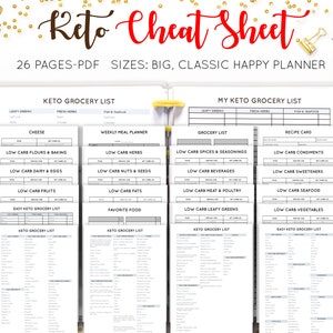 Keto Grocery List Keto Cheat Sheet Low Carb Food Ketogenic Diet Shopping List Journal Meal Planner Mambi Happy Planner HP Inserts PDF Refill
