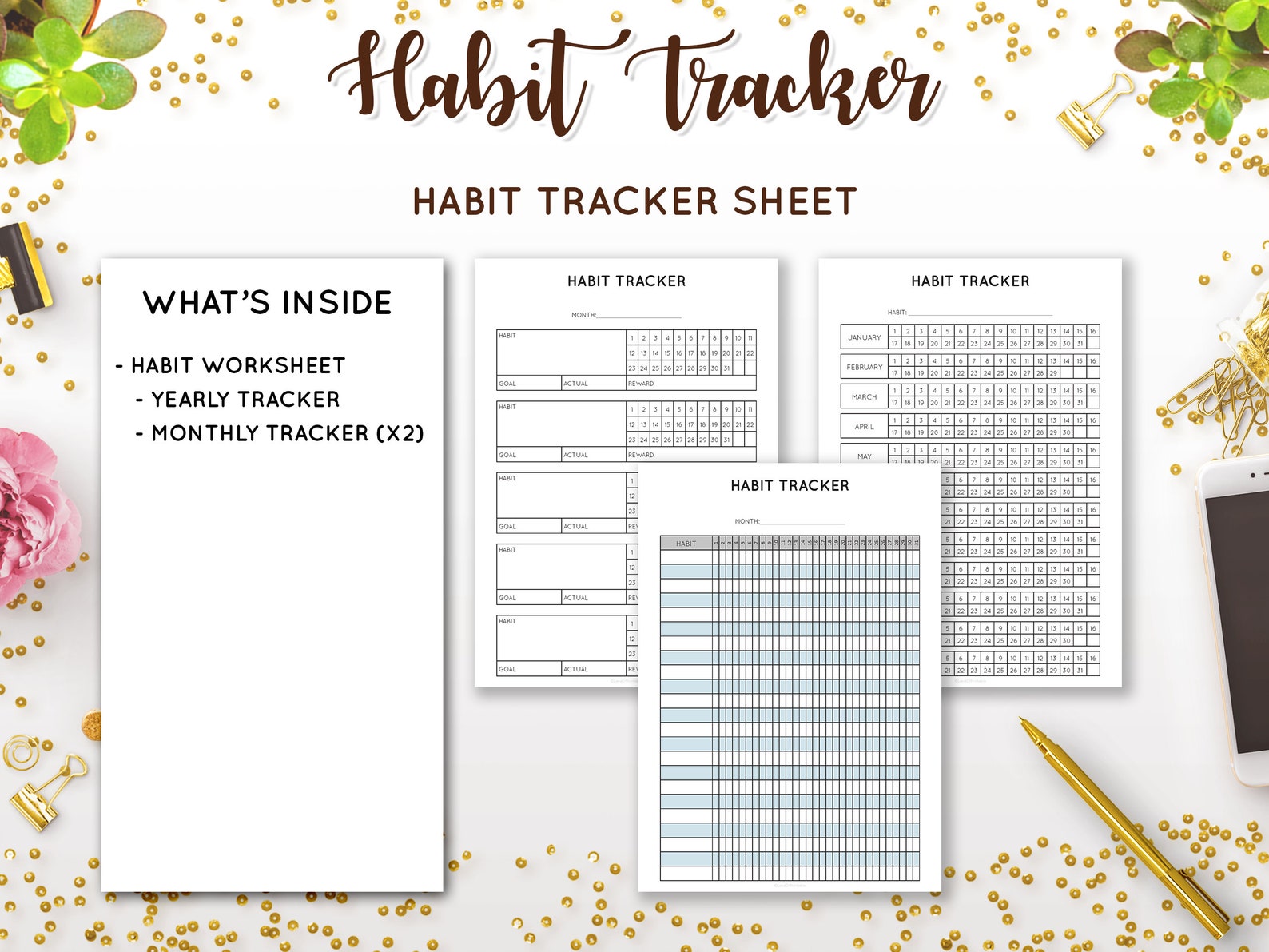 Habit Tracker Habits Journal Chart Daily Monthly Routine Log Etsy