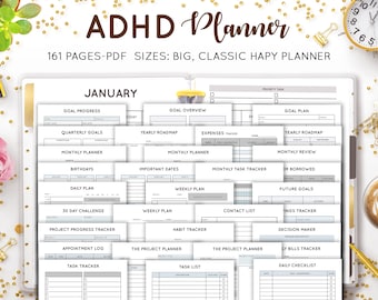 ADHD Planner Adult Work Life Planner Goal Life Binder Printable Productivity College Student Business Plan Mambi Happy Planner Insert Refill