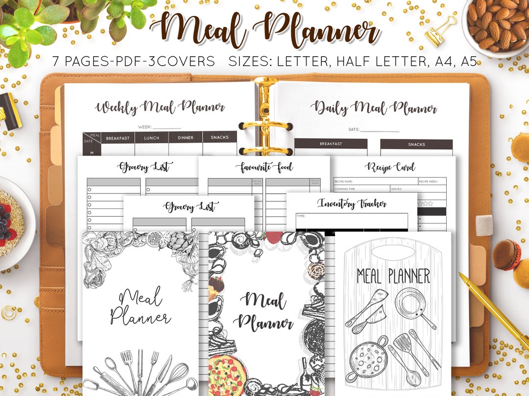 Meal Planner Food Journal Recipe Book Daily, Weekly Printable Menu ...