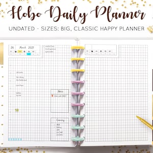 Hobonichi Daily Planner, Hourly Planner, Undated, Grid Planner, Hobo Techo, Minimal Mambi Discbound HP Happy Planner Printable Insert Refill