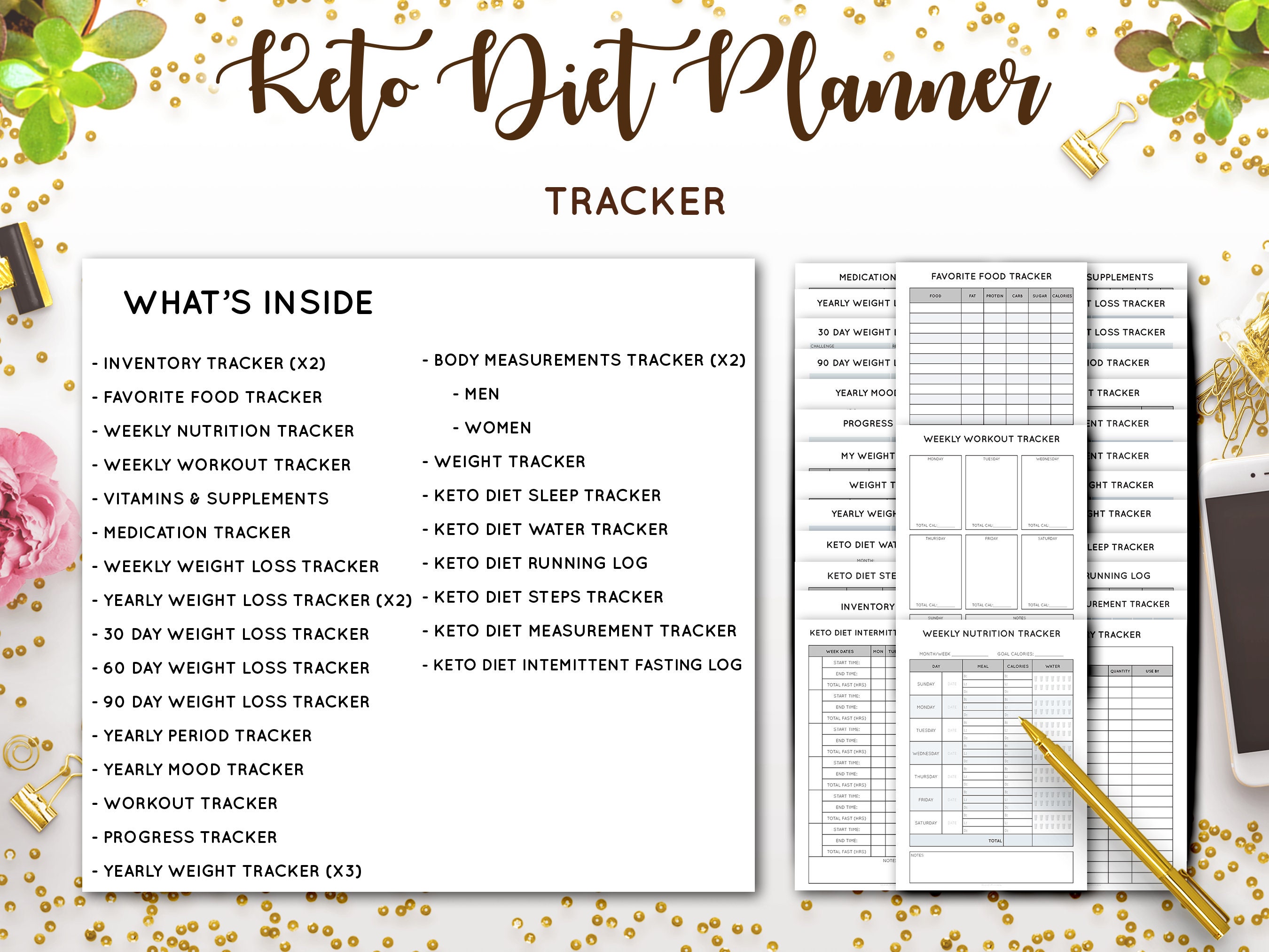 Keto Diet Planner, Weight Loss Tracker, Ketogenic Diet, Low Carb Meal