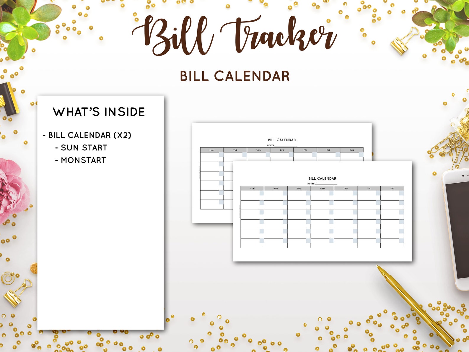 Bill Tracker Monthly Bill Planner Bill Calendar Yearly Bill - Etsy