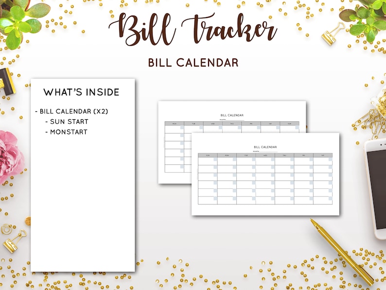 Bill Tracker Monthly Bill Planner Bill Calendar Yearly Bill - Etsy