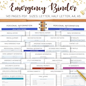 Emergency Binder, Emergency Preparedness Printable, In Case of Emergency, Medical, Life Plan, Important Document Binder, Inserts PDF Refill