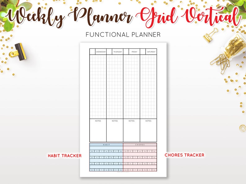 Planner Grid Line Weekly Planner Undated Grid Line Vertical Layout 2 Page - Etsy