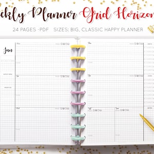 Weekly Planner Undated Grid line Horizontal Layout 2 Page Agenda Organizer Habit Tracker To Do List Mambi Happy Planner HP Insert PDF Refill