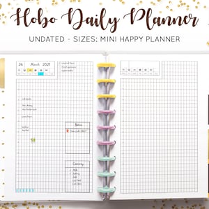 Hobonichi Daily Planner, Hourly Planner, Grid Planner, Hobo Techo, Minimal Mambi Discbound Mini HP Happy Planner Printable Insert PDF Refill