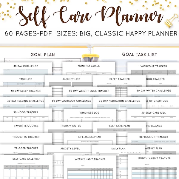 Self Care Planner Self Care Journal Self Care Kit Wellness Planner Mental Health Workbook Mindfulness Mambi Happy Planner Inserts PDF Refill