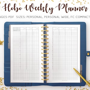 Hobonichi Week Planner, Undated, Grid Planner Hobo Techo, Minimal Template Filofax Personal Wide A6 FC Compact PDF Printable Inserts Refill