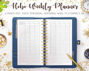 Hobonichi Week Planner, Undated, Grid Planner Hobo Techo, Minimal Template Filofax Personal Wide A6 FC Compact PDF Printable Inserts Refill