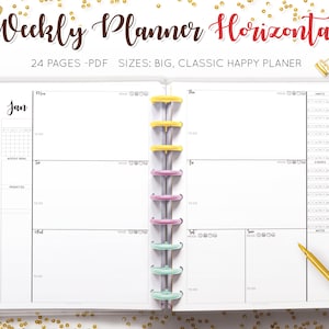 Weekly Planner Undated Horizontal Layout 2 Page Worksheet Agenda Organizer Habit Tracker To Do List Mambi Happy Planner HP Insert PDF Refill