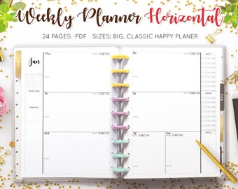 Weekly Planner Undated Horizontal Layout 2 Page Worksheet Agenda Organizer Habit Tracker To Do List Mambi Happy Planner HP Insert PDF Refill