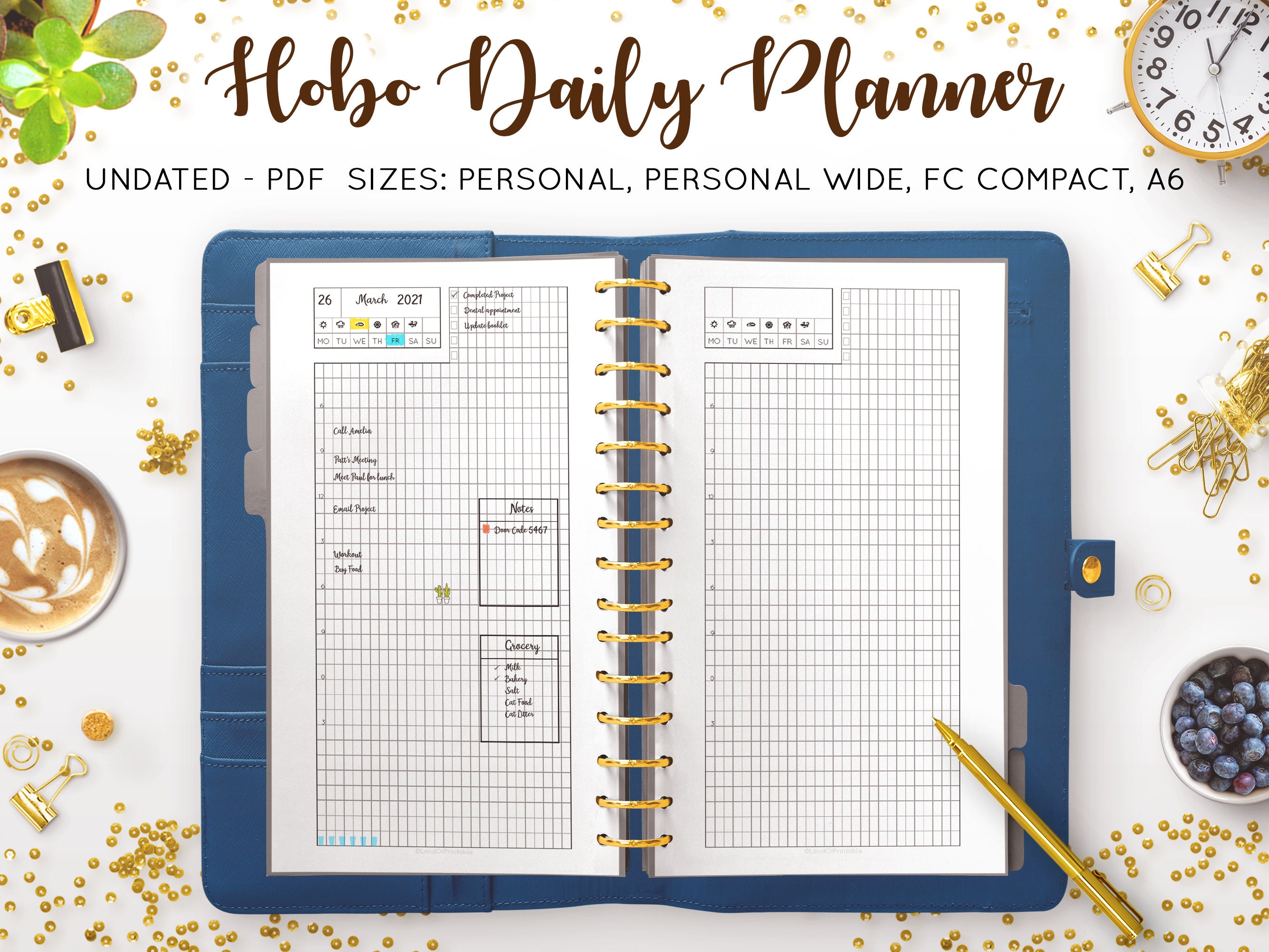 Hobonichi Daily Planner, Hourly Planner, Grid Planner, Hobo Techo, Minimal Filofax Personal Wide