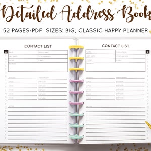 Detailed Address Book Contact List Log Contact Book With Tabs List Phone Book Information Printable Mambi Happy Planner Inserts PDF Refill
