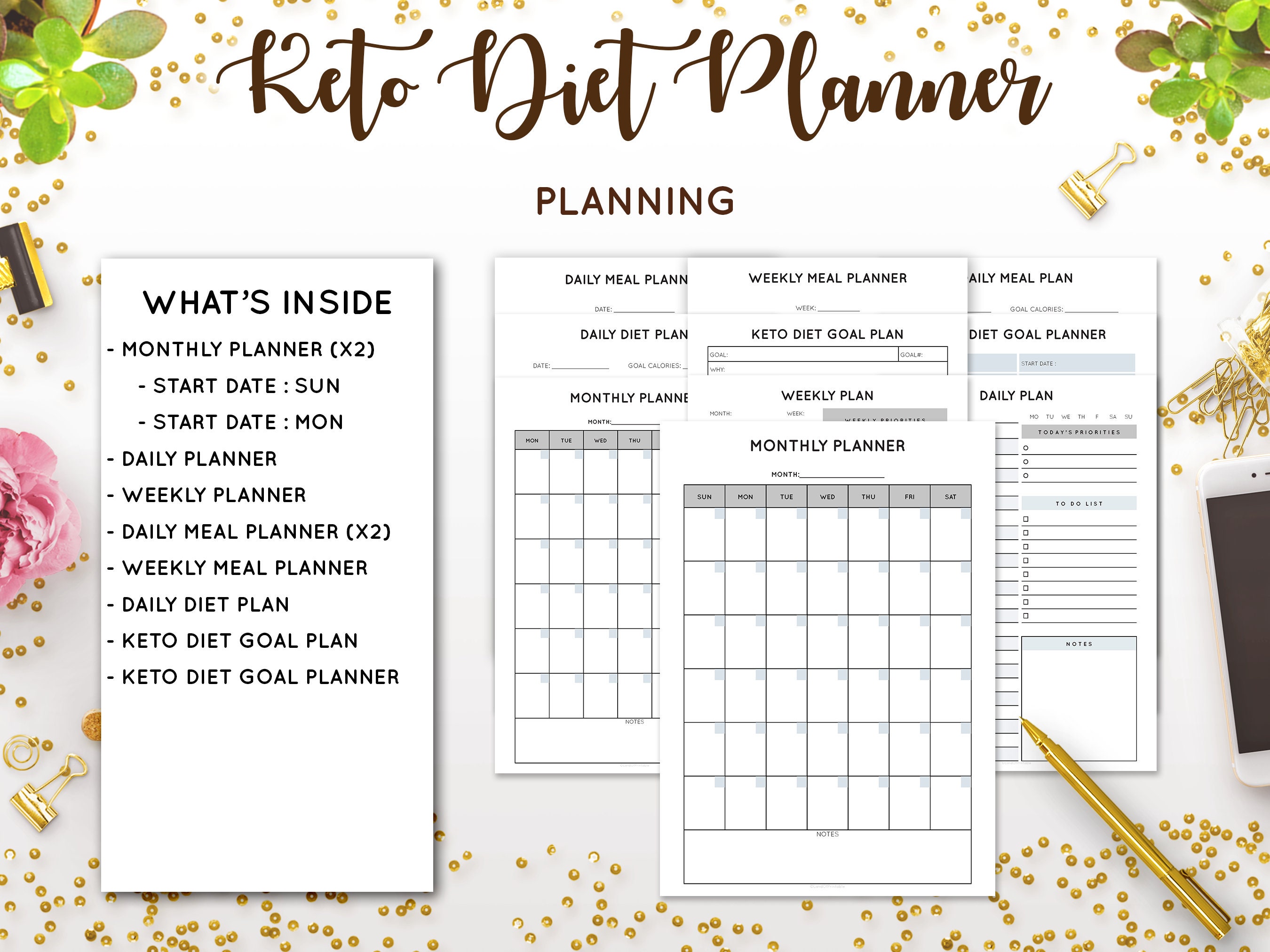Keto Planner, Low Carb Meal Plan, Keto Diet Guide Printable