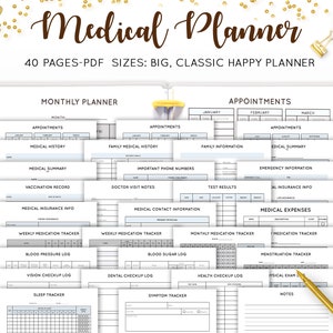 Medical Planner Printable, Medical Tracker, Medical Binder, Health Care Planner, Doctor Visit Tracker, Mambi HP Happy Planner Insert Refill