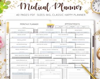 Medical Planner Printable, Medical Tracker, Medical Binder, Health Care Planner, Doctor Visit Tracker, Mambi HP Happy Planner Insert Refill