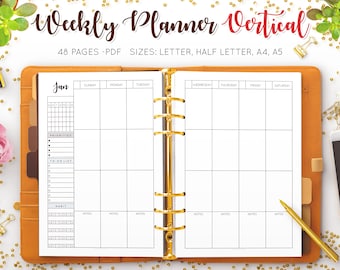 Weekly Planner Undated Vertical Layout 2 Page Worksheet Agenda Organizer Functional Habit Tracker To Do List Printable Inserts PDF Refill