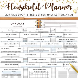 Household Planner, Home Management Planner, Household Binder, Family Planner, Home Organization, Mom Financial Printable Inserts PDF Refill