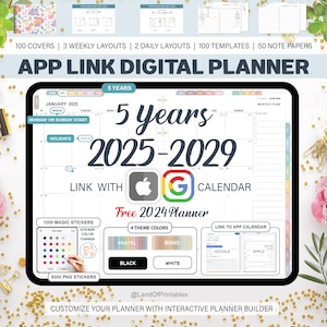 Digital Planner, Goodnotes Planner, 2025 2026 -2029, Five Year Planner, iPad Planner, Notability Planner, Hyperlinked Planner, Daily planner