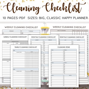 CLEANING PRINTABLE Cleaning Planner Checklist Home Management Weekly Monthly Cleaning Schedule Routine Mambi Happy Planner Insert PDF Refill