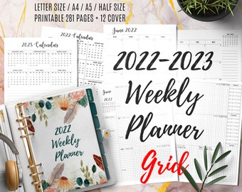 2022 2023 Weekly Planner, 365 Day Planner, 7 Day Weekly, Schedule, Grid line, Habit Tracker, Student Planner Printable Inserts PDF Refill A4