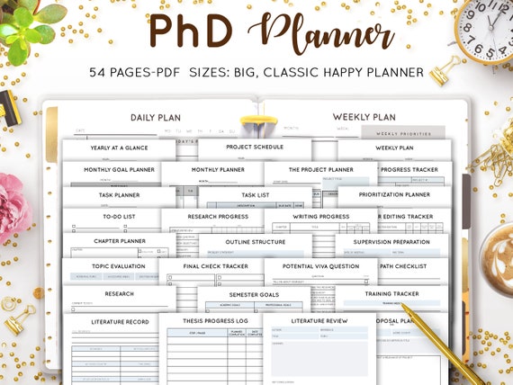 PhD Planner, Graduate School Planner, Thesis Planner, Dissertation Study, Study Guide Template, Mambi Happy Planner HP Inserts PDF Refill