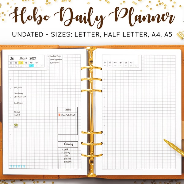 Hobonichi Daily Planner, Hourly Planner, Grid Planner, Undated Planner, Hobo Techo, Minimal Planner, Printable Letter, A5 Inserts PDF Refill