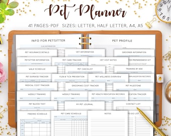 Pet Planner, Pet Vaccination Record Book, Pet Planner Printable, Pet Information Sheet, Pet Health, Puppy Cats Dogs Paws, Inserts PDF Refill