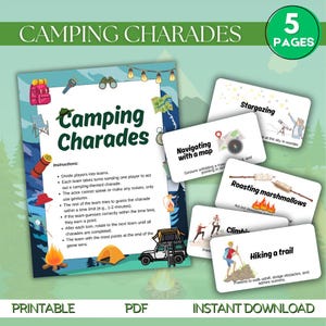 Camping Charades | Camping Birthday Party Game | Printable Campground Game | Camping Games For Kids | Camping Activities | Charade Cards