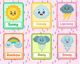 Weather Flash Cards, Preschool Printable Activities, Learn The Weather Curriculum, Toddler Educational Learning Resources, Learning Cards