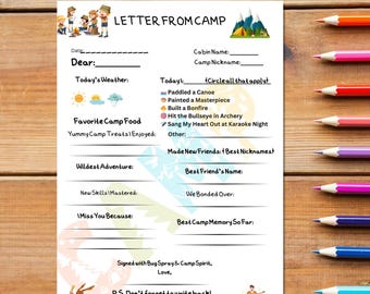 Printable Letter From Camp | Instant Download | Summer Camp Letter | Gift For Camper | Kids Summer Camp | Camp Stationery | Digital File