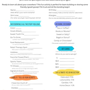 Get To Know Me Printable, My Favorite Things List, Team Building, New Employee Survey, Get To Know My Team, Coworker Questionnaire,