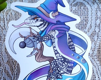 Lizard Wizard - Black and White Tegu: Moon Sticker/Print