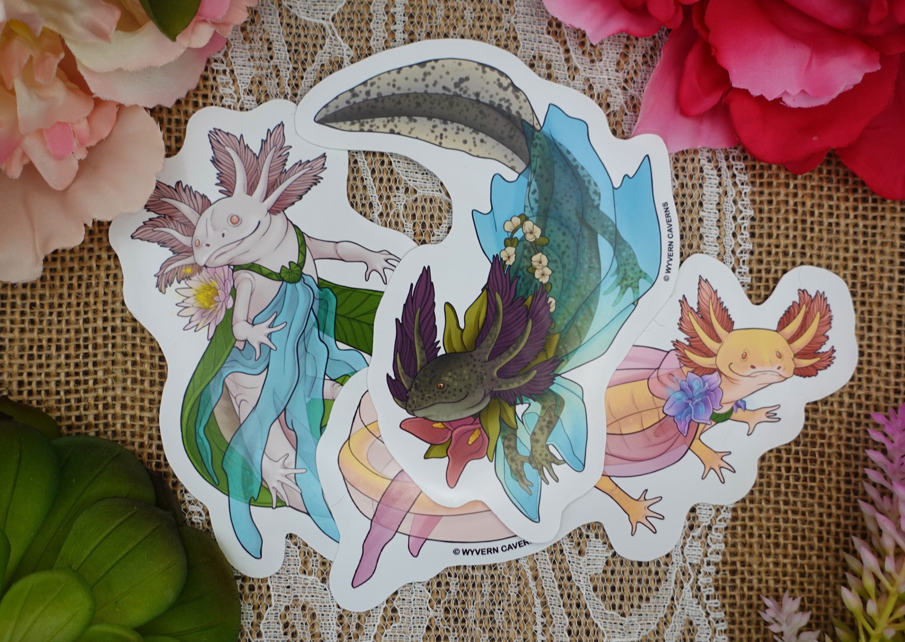 Fairy Axolotl Pack: Albino, Gold, and Wild | 3 Stickers
