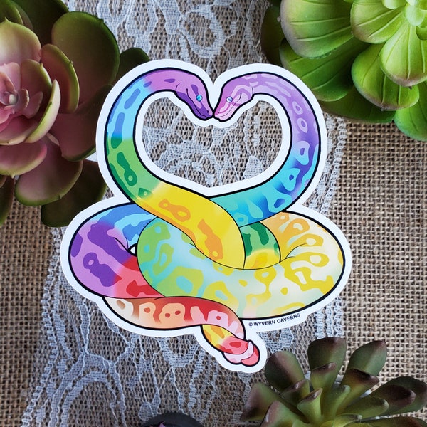 Rainbow/ Pride Heart Ball Python Snake Sticker