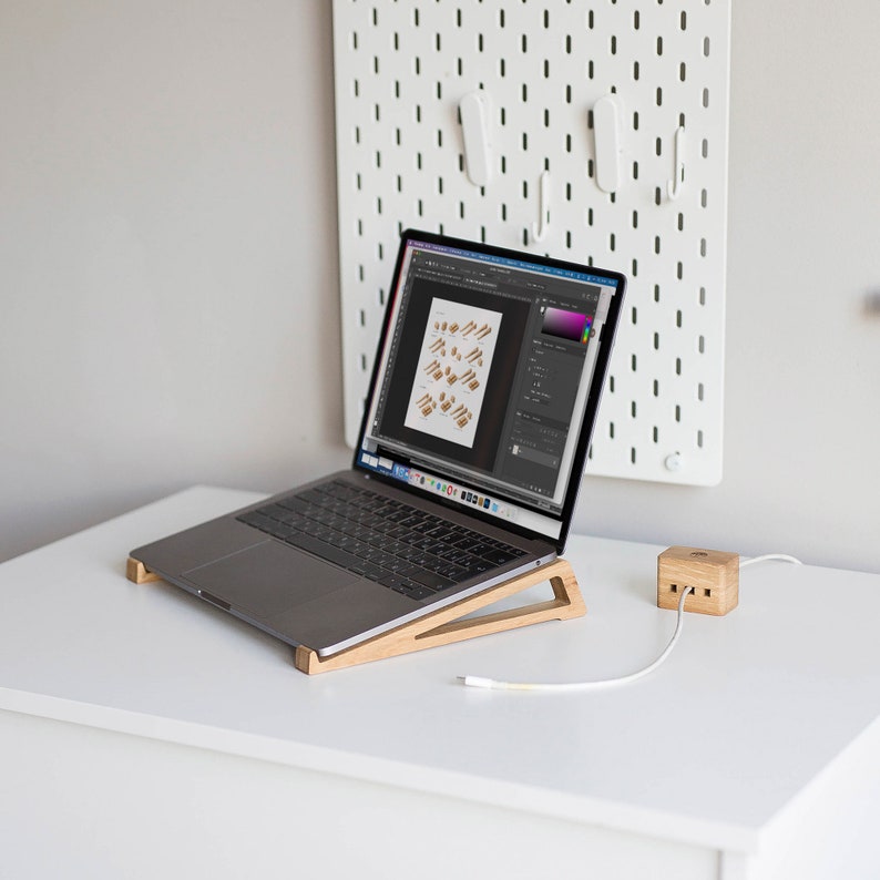 Laptop Stand. Wood Laptop Stand. Desk Wooden Lap Stand. Cable Etsy