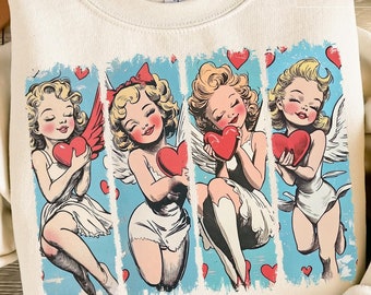 Retro Cupid Coquette Bow Png, Retro Valentine Shirt Design, Baby Cupid Png, Valentine's Day Png, Valentine Love Png, Valentine's Day Bow Png