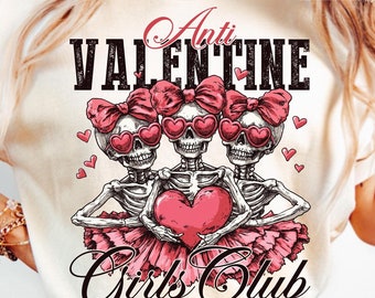 Anti Valentine Girls Club-skelet png, Coquette Valentines png, Valentijnsdag png, Funny Valentine png, skelet png, alleenstaande meisjes png