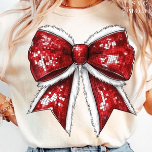 Christmas Coquette Bow Png, Santa Bow Png, Disco Glitter Bow Png, Retro Christmas Png, Glitter Bow Png, Christmas  Png, Glitter Santa Bow
