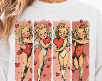 Retro Cupid Coquette Bow Png, Retro Valentine Shirt Design, Baby Cupid Png, Valentine's Day Png, Valentine Love Png, Valentine's Day Bow Png