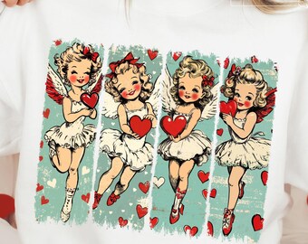 Retro Cupid Coquette Bow Png, Retro Valentine Shirt Design, Baby Cupid Png, Valentine's Day Png, Valentine Love Png, Valentine's Day Bow Png