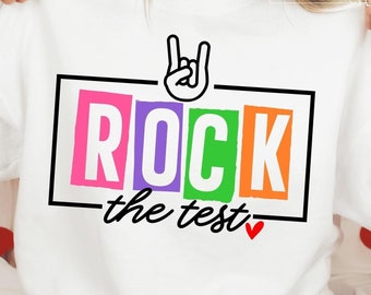 Rock The Test SVG PNG PDF, Camisa de maestro del día del examen Svg, Equipo de prueba Svg, Día del examen Svg, Prueba Svg, Graduación Svg, Día del examen escolar Svg