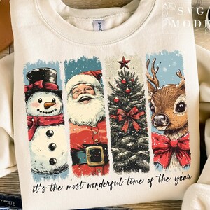 It's The Most Wonderful Time Of The Year Png, Santa Claus Png, Vintage Christmas Png, Christmas Coquette Bow Png, Reindeer Snowman Png